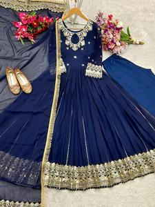 El último vestido Anarkali de diseñador de Fab Zone Faux Georgette Bordado Secuencia Trabajo Ropa india y pakistaní - Product Image 4