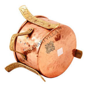 Ustensiles de cuisine d'extérieur en cuivre pur faits à la main - Réchaud alimentaire Angeethi avec élégante poignée en laiton - Product Image 5