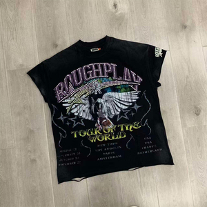 Oversized Black Distressed Sleeveless ROUGHPLAY Tank Top Rhinestone Graphic Cut-Off Rock <b>Grunge</b> Streetwear <b>T</b>-<b>Shirt</b> - Product Image 3