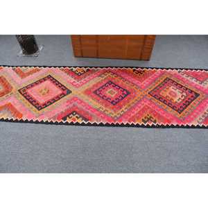Turkish Rug, 2.9x10.3 ft Vintage Rug, <b>Red</b> Animal Print <b>Wool</b> Rug - Product Image 2