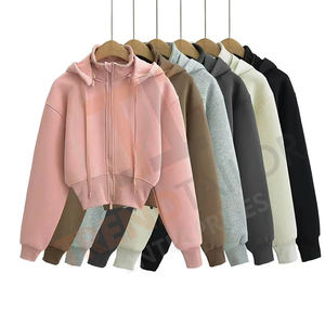 เสื้อครอปฮู้ดดี้คอกลมสำหรับผู้หญิงไซส์ใหญ่ ฤดูใบไม้ร่วง ฤดูหนาว แบบมีซิป สไตล์โอเวอร์ไซส์  สามารถสั่งทำได้ - Product Image 4