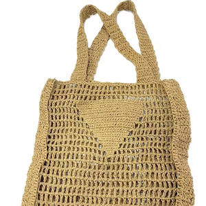 Straw Net <b>Crochet</b> Eco-friendly Tote <b>Bag</b> Drawstring Closure England Style Sports Beach Cosmetics <b>Storage</b> Gift Use Handy Carry - Product Image 1