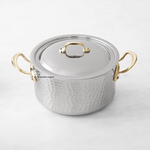 Ustensiles de cuisine professionnels écologiques, casseroles en acier inoxydable martelé à la main, plat de service, poignées décoratives dorées - Product Image 1