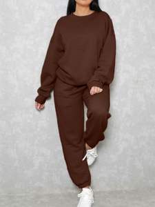 Survêtement 2 pièces surdimensionné pour femme avec pull à manches longues et sweat à épaules tombantes bouton sweats à capuche décorés pantalons de survêtement - Product Image 4