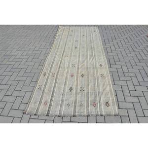 พรมขนสัตว์ตุรกีวินเทจแบบทันสมัยลายทางสีเบจขนาด3,9x9,5ฟุตสำหรับตกแต่งห้องนั่งเล่นพร้อมแผ่นรองทำจากยาง - Product Image 1