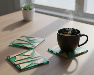 Sous-verres classiques en bois et résine écologiques, fabriqués à la main, avec un design géométrique, élégants pour la décoration de table, café, thé, maison - Product Image 1