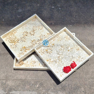 Hot Premium Quality Luxury Floral Mother of Pearl Serving <b>Tray</b> for Food <b>Drink</b> Variety Size for Restaurant Home Hotel Decor - Product Image 3