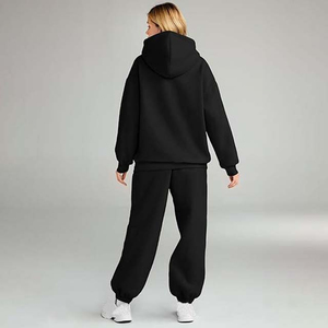 Ensemble de survêtements à la mode 100% coton pour femmes, pantalon de jogging confortable à capuche, tenue deux pièces pour fitness, gym, vêtements de sport personnalisés - Product Image 3