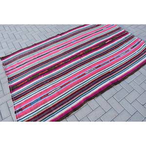 Alfombra turca clásica tradicional a rayas rojas y blancas, área grande, respaldo de látex de lana de 4,7x7,4 pies para pasillo, habitación rectangular clásica - Product Image 2