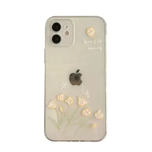 新款设计手绘图案粉色橙花Ins风格批发手机外壳适用于iPhone X XS XS Max 11 12 13