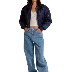 Blouson bomber court pour femme en satin tissé, fermeture éclair, veste d'extérieur, manteau court tendance pour femme, logo personnalisé, streetwear - Product Image 3