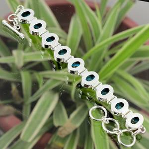 Handmade 925 Sterling Silver Fine Bangle Adjustable Copper Blue Turquoise Gemstone <b>Bracelet</b> for Gift - Product Image 3