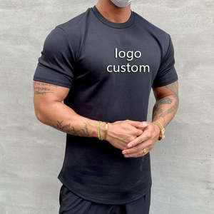 Camiseta Oem de gran tamaño para gimnasio, Camiseta ajustada de algodón elástico Spandex liso para entrenamiento, camisetas deportivas ajustadas para hombre de Fitness muscular personalizadas - Product Image 5
