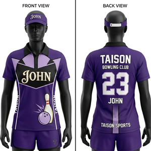 Premium Polyester Spandex Women <b>Bowling</b> Jersey Purple Peach Geometric Panel Design Breathable Quick Dry Sublimation Custom Logo - Product Image 3