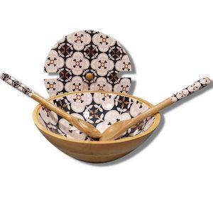 100% naturel écologique manguier bois émail imprimé fabriqué à la main cuillère et bol ensemble cadeau d'affaires pour quelqu'un de spécial pour les fêtes - Product Image 1