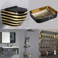 Luxe Or Noir Salle De Bains Robinet Lavabo Douche wc Ensemble Sanitaire Suite Fabricant Toiletts Équipement Produit Mur Toilette
