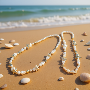 Gold Plated <b>Beach</b> Style <b>Necklace</b> with Pearl Charms for Resale - Product Image 3