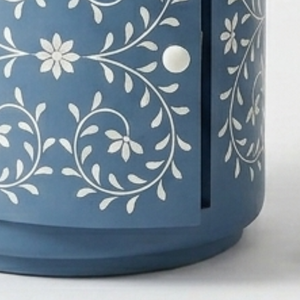 All New Handcrafted Bone Inlay Round <b>Side</b> <b>Table</b> Luxury Blue Floral Pattern Drum Bedside <b>Table</b> With <b>Storage</b> Drawer For Home & Hot - Product Image 3
