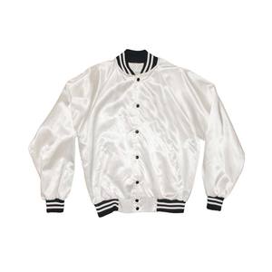 White color varsity <b>jacket</b> with black & white stripes customized plain with embroidery logo baseball <b>jacket</b> men's - Product Image 1