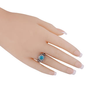 Hermoso anillo de Latón chapado en plata hecho a mano con piedra preciosa turquesa azul para fiesta disponible a granel joyería al por mayor - Product Image 3