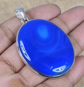 Colgante de Ágata Azul de Botsuana, Plata de Ley 925, Hecho a Mano, Joyería Clásica Bohemia con Piedras Preciosas, Regalo Elegante para Mujeres y Niñas - Product Image 5