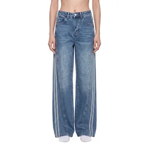 Jeans de Mezclilla de Pierna Ancha y Corte Holgado para Mujer, Transpirables y Elásticos, Estilo Urbano - Product Image 3
