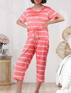 Plus size <b>Women's</b> Pajama Sets Short Sleeve Sleepwear Top with <b>Capri</b> <b>Pants</b> Pjs Sets Soft Printed <b>Women</b> Pajamas Set - Product Image 5