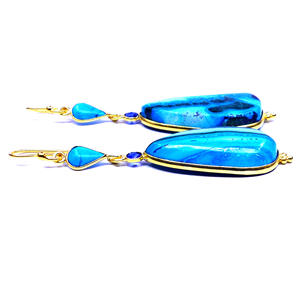925 Sterling Silver Hanging <b>Earrings</b> <b>Gold</b> Plating Turquoise Chrysocolamalachite Big Classic <b>Vintage</b> Style Ladies Party Wear - Product Image 3