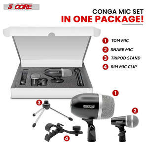 5 Core Conga Mic Snare Tom Microphone Drum Kit <b>Condenser</b> XLR Instrument Mics - Product Image 4