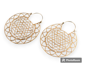 ต่างหูห่วงทองเหลือง Sri Yantra ต่างหูทรงเรขาคณิตขนาดใหญ่ต่างหูแมนดาลาชุบทองเครื่องประดับงานแฮนด์เมดขายส่ง - Product Image 4