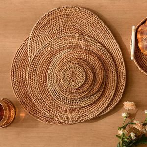 American Style Round Shape Handmade Rattan Coaster in Table Coaster for Dinner Home Decor Accessories - Product Image 1