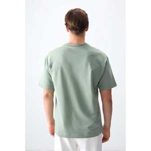 T-shirt basique vert clair pour homme, taille oversize, 100% coton, tissu jersey texturé épais et doux - 88377 - Product Image 2