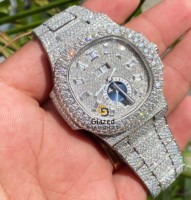 Montre de luxe pour homme, style hip-hop, avec moissanite taille brillant, diamants de clarté VVS, chronographe, en acier inoxydable et verre