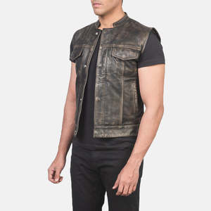 เสื้อกั๊กหนังแกะสีน้ำตาลสไตล์ไบค์เกอร์สำหรับผู้ชาย Atlas Moto แต่งลายขาดๆ พร้อมโลโก้สั่งทำพิเศษ กันน้ำสำหรับฤดูใบไม้ร่วง ผลิตจากผ้าถักโพลีเอสเตอร์ผสมฝ้ายบุใยสังเคราะห์ - Product Image 2