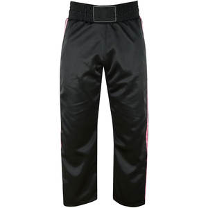Pantalon de kickboxing pour homme en satin noir respirant, taille élastique, bandes latérales roses, ajustement réglable, automne, marque personnalisée - Product Image 3