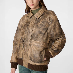 Conception personnalisée deux tons peau de vache ganuine veste en cuir blouson style bombardier col vestes pour femme pas cher prix OEM personnalisation - Product Image 1