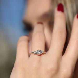 8x6mm Oval Cut Diamond Engagement Ring with Marquise Side <b>Stones</b> | Sterling Silver 18K Gold Plated Unique Bridal Wedding Jewelry - Product Image 2