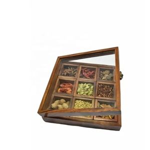 Handmade Wood Spice Box - 12-Junction Natural Teak Wood <b>Organizer</b> with <b>Drawers</b> - Product Image 1