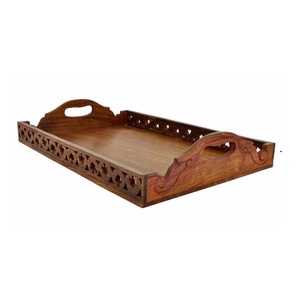 Ecofriendly Unfinished Wood Serving Trays Wood <b>Organizer</b> Nesting <b>Plate</b> Rectangle Vintage Wooden Food Tray With Metal Handle - Product Image 3