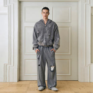 Ensembles personnalisés de 2 pièces pour hommes, streetwear délavé à l'acide, ensembles de vêtements à fermeture éclair, survêtement deux pièces pour hommes, poids lourd et vieilli - Product Image 6