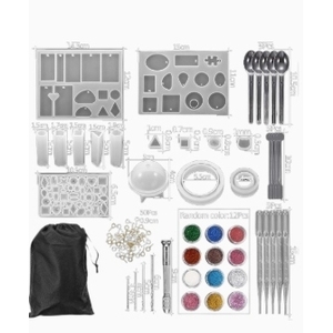Kit de moules en silicone pour la fabrication de bijoux en résine époxy, pour boucles d'oreilles, pendentifs et porte-clés, avec accessoires de perlage et de perçage - Product Image 1
