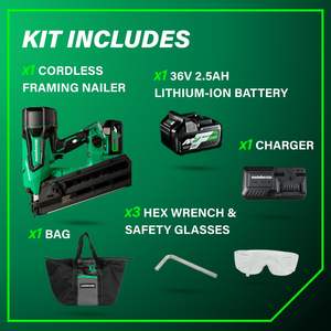 Kit de cloueur à bande plastique sans fil multi-volt 36V, outil électrique à 21 degrés avec batterie lithium-ion 2,5Ah, cloueurs pneumatiques - Product Image 6