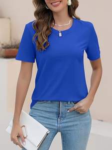 Camisetas de manga corta informales ecológicas para mujer, camisetas de bloque de color antibolitas para verano - Product Image 4