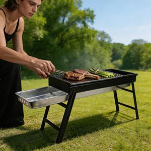 Barbecue portable pliable au charbon de bois en acier inoxydable, fumoir étanche pour pique-nique en extérieur et jardin - Product Image 3