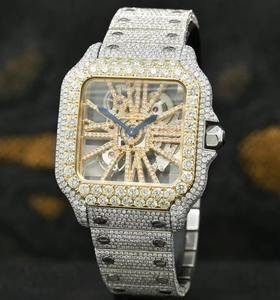 Montre mécanique de luxe en acier inoxydable entièrement sertie de diamants Moissanite noirs, éclat brillant unique, design classique, résistante à l'eau - Product Image 3