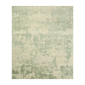 Alfombra Kavi Ivory de Lana y Seda de Bambú Anudada a Mano con Patrón Abstracto para Decoración de Sala de Estar o Pasillo, Tamaño 9x12 - Esk-431 - Product Image 1