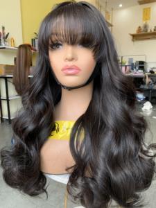 Fringe Bang Wavy <b>Wigs</b> Vietnamese Multiple Donors Vietnamese Human Hair Single Closure <b>Frontal</b> Hair <b>Wig</b> - Product Image 3