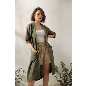 Cárdigan de lino holgado informal de talla grande de manga larga con bolsillos gabardina - Product Image 4