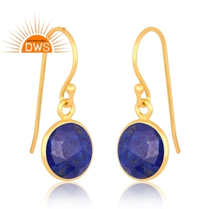 Boucles d'oreilles en argent sterling 18k plaqué or Lapis Lazuli, pierres précieuses pendantes, fabricant de bijoux demi-fins - Product Image 2