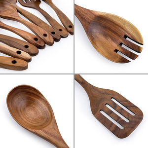 Juego de utensilios de cocina de madera de teca natural Espátula y cuchara para cocinar Utensilios ecológicos de glowin fashion - Product Image 4